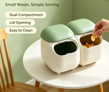Playful Ninja Mini Desktop Trash Can - Press-Top Small Waste Basket for Office Desks and Dorms