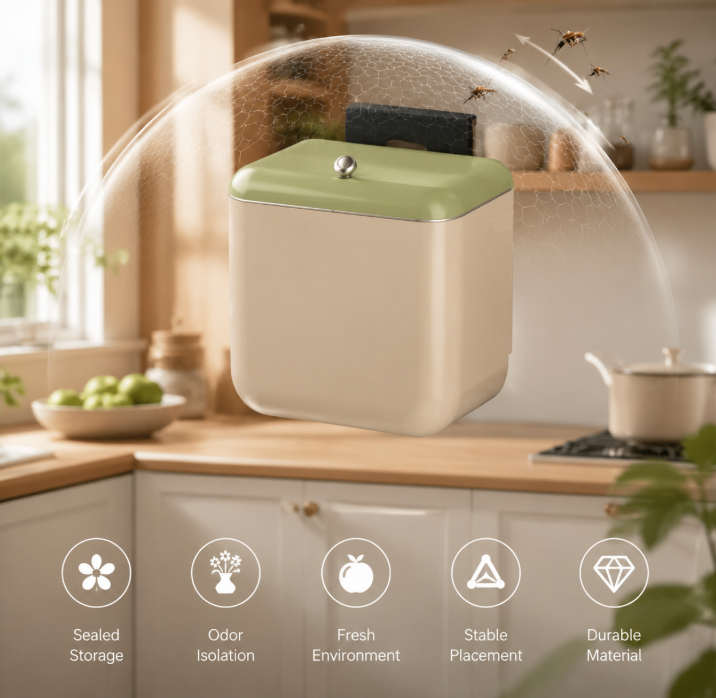 Spacious Over-the-Door Waste Basket - Airtight Compost Pail for Home and Office Use