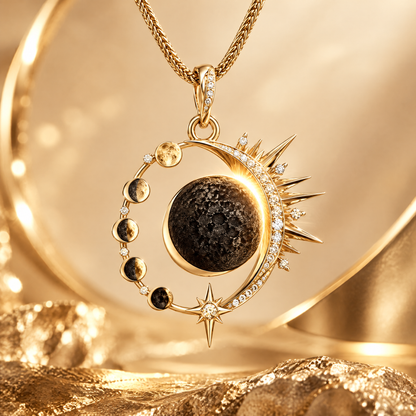 Sun & Moon Eclipse Pendant Necklace | 18K Gold Solar Lunar Diamond Jewelry