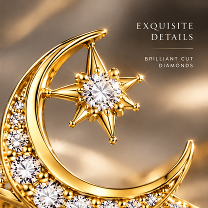 Lunar Star Diamond Ring | 18K Gold Celestial Jewelry