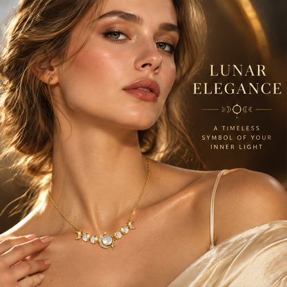 Moon Phase Moonstone Station Necklace | 18K Gold Lunar Cycle Fine Jewelry