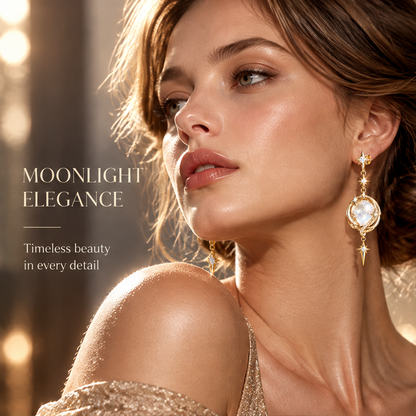 Moonstone Crescent Swirl Drop Earrings | 18K Gold Shooting Star Jewelry