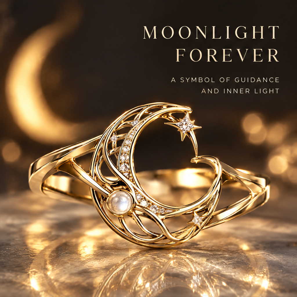 Pearl Woven Moon Ring | 18K Gold Celestial Orbit Fine Jewelry