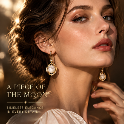 Real Moon Surface Globe Drop Earrings | 18K Gold Lunar Orbit Fine Jewelry