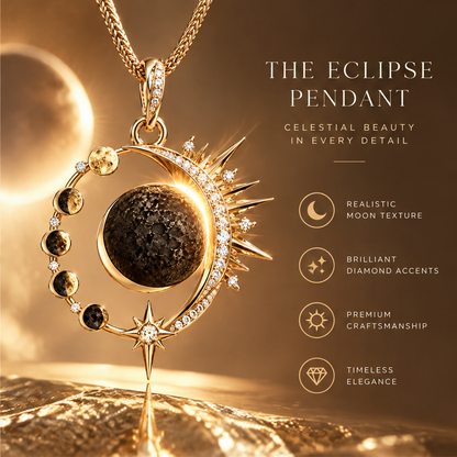 Sun & Moon Eclipse Pendant Necklace | 18K Gold Solar Lunar Diamond Jewelry