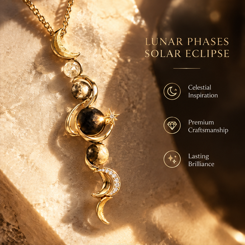 Vertical Moon Phase Journey Pendant Necklace | 18K Gold Cycle Rebirth Jewelry