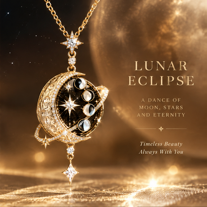 Moon Phase Galaxy Pendant Necklace | 18K Gold Black Celestial Diamond Jewelry
