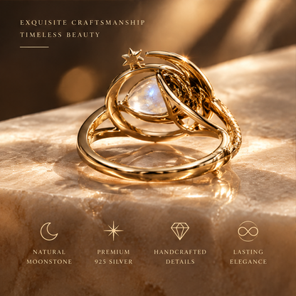 Moonstone Celestial Orbit Ring | 18K Gold Lunar Galaxy Jewelry