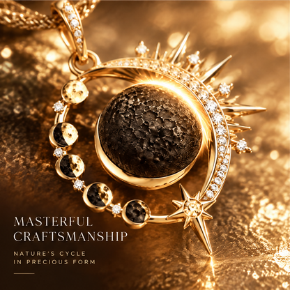 Sun & Moon Eclipse Pendant Necklace | 18K Gold Solar Lunar Diamond Jewelry