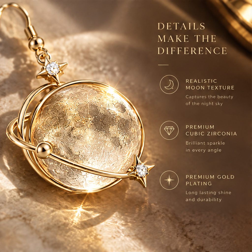 Crystal Moon Orbit Drop Earrings | 18K Gold Lunar Globe Jewelry