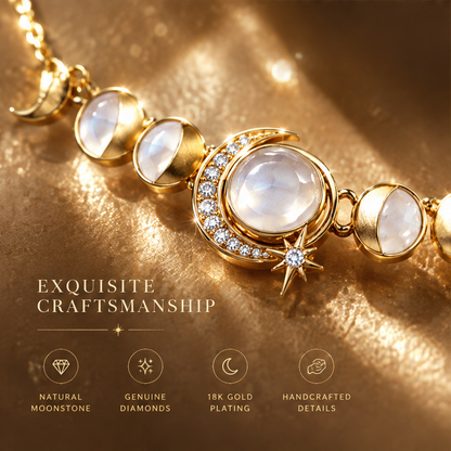 Moon Phase Moonstone Station Necklace | 18K Gold Lunar Cycle Fine Jewelry