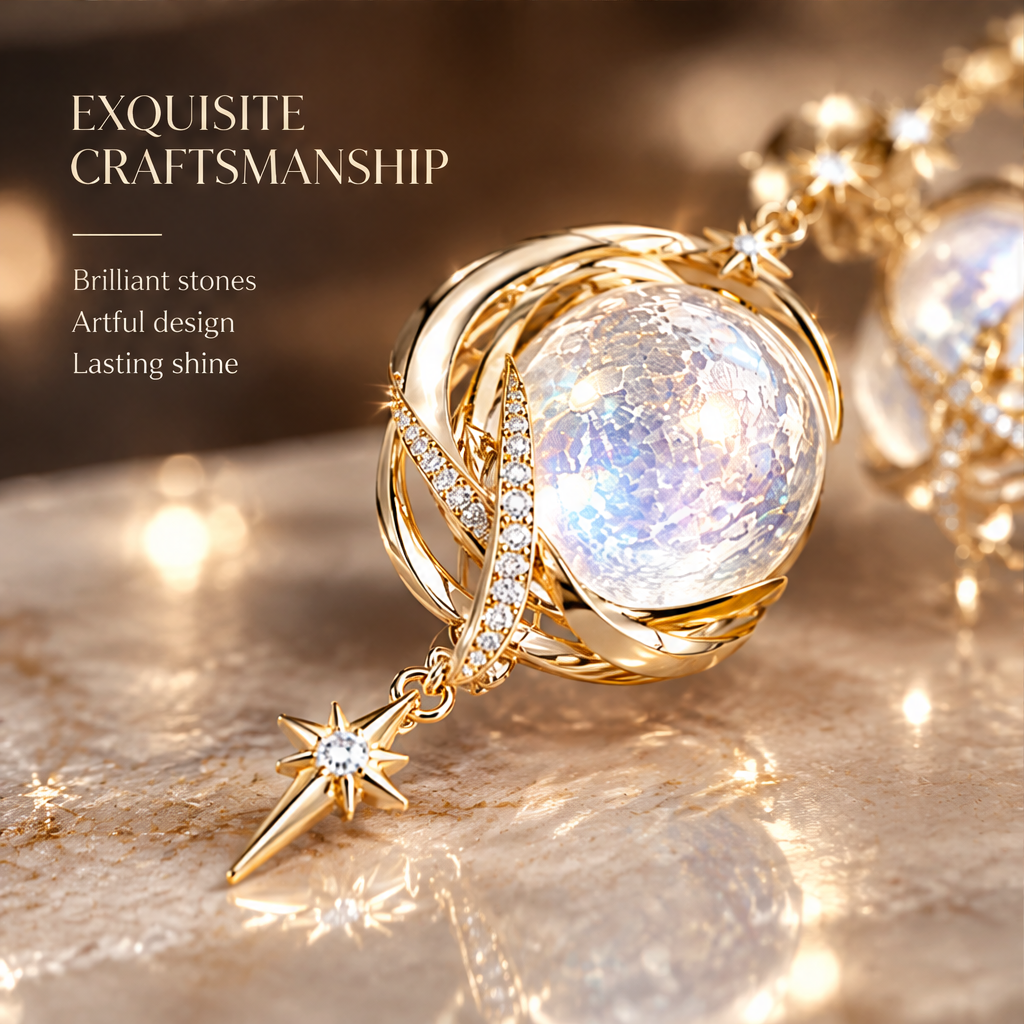 Moonstone Crescent Swirl Drop Earrings | 18K Gold Shooting Star Jewelry
