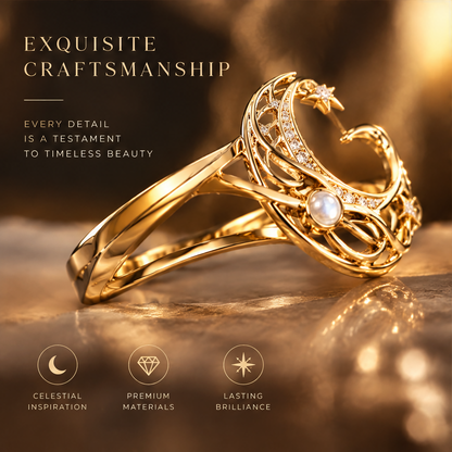 Pearl Woven Moon Ring | 18K Gold Celestial Orbit Fine Jewelry