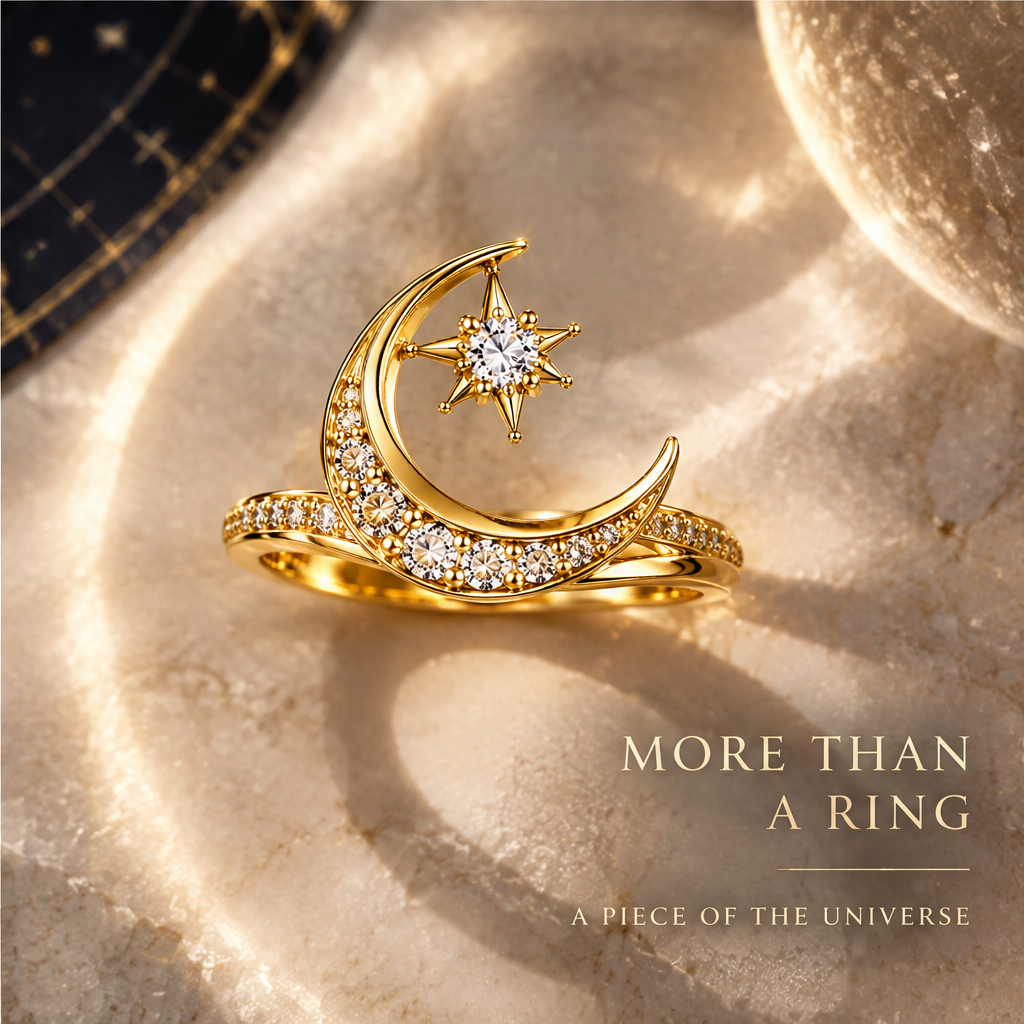 Lunar Star Diamond Ring | 18K Gold Celestial Jewelry