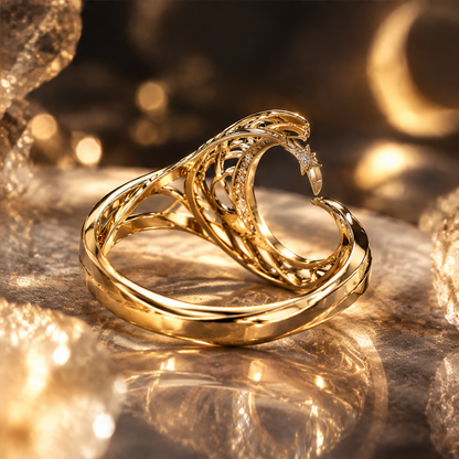 Pearl Woven Moon Ring | 18K Gold Celestial Orbit Fine Jewelry