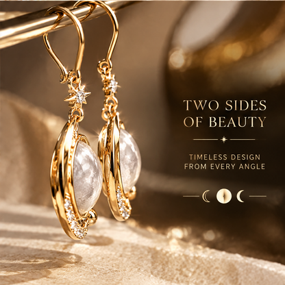 Real Moon Surface Globe Drop Earrings | 18K Gold Lunar Orbit Fine Jewelry