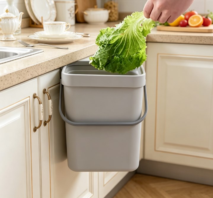 Modern Minimalist Hanging Trash Bin with Lid - Large Space-Saving Kitchen Compost Bin - Thickened Wall-Mount Garbage Can for Cabinetry & Bathroom