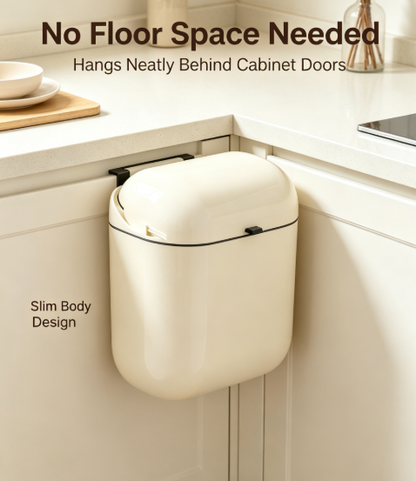 Modern Cream-Colored Slim Step-Free Trash Can - Wall-Mounted Waste Basket with Easy-Open Lid - DIY Small Space Garbage Bin for Modern Home & Kitchen