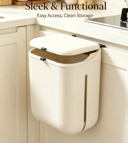 Modern Cream-Colored Slim Step-Free Trash Can - Wall-Mounted Waste Basket with Easy-Open Lid - DIY Small Space Garbage Bin for Modern Home & Kitchen