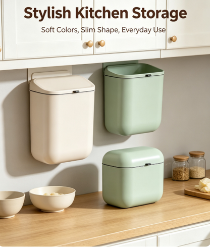 Modern Cream-Colored Slim Step-Free Trash Can - Wall-Mounted Waste Basket with Easy-Open Lid - DIY Small Space Garbage Bin for Modern Home & Kitchen