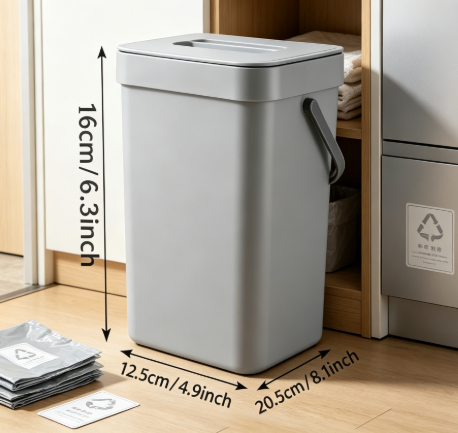 Small Wall-Mounted Kitchen Trash Can with Lid - 1.3 Gallon Odor-Proof Countertop Compost Bin - Green Hanging Garbage Container for Food Waste & Scraps