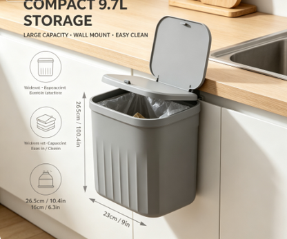 Spacious Cabinet-Mounted Garbage Container - 3.1 Gallon Sliding Lid Compost Pail for Kitchen Waste