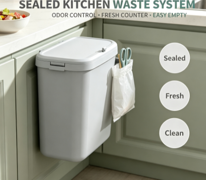Spacious Cabinet-Mounted Garbage Container - 3.1 Gallon Sliding Lid Compost Pail for Kitchen Waste