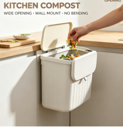 Spacious Cabinet-Mounted Garbage Container - 3.1 Gallon Sliding Lid Compost Pail for Kitchen Waste