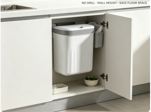 Spacious Cabinet-Mounted Garbage Container - 3.1 Gallon Sliding Lid Compost Pail for Kitchen Waste