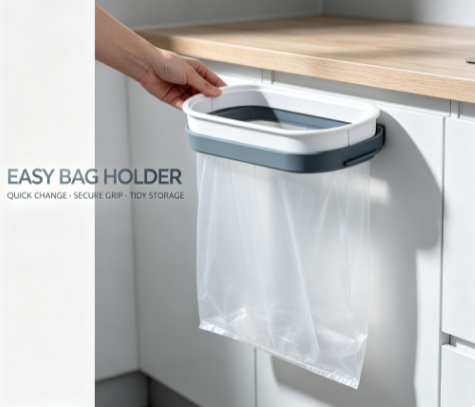 Minimalist Hanging Garbage Bag Stand - Space-Saving Cabinet Door Trash Rack and Kitchen Towel Holder