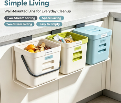 Thickened Wall-Mount Garbage Container - Space-Saving Hanging Trash Can with Cover for Kitchens