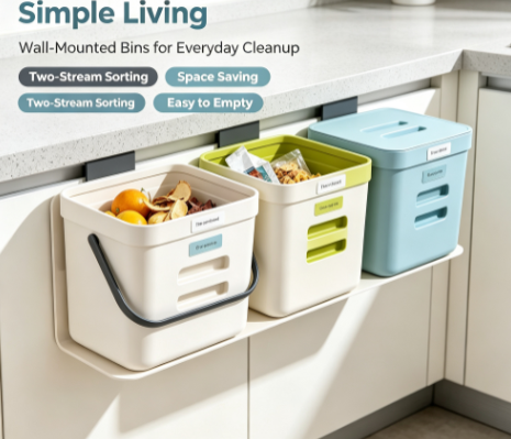 Thickened Wall-Mount Garbage Container - Space-Saving Hanging Trash Can with Cover for Kitchens