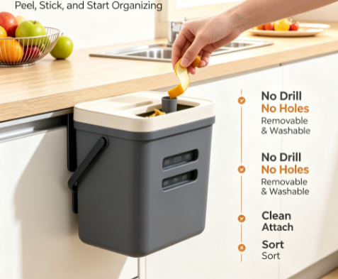 Thickened Wall-Mount Garbage Container - Space-Saving Hanging Trash Can with Cover for Kitchens