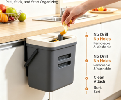 Thickened Wall-Mount Garbage Container - Space-Saving Hanging Trash Can with Cover for Kitchens