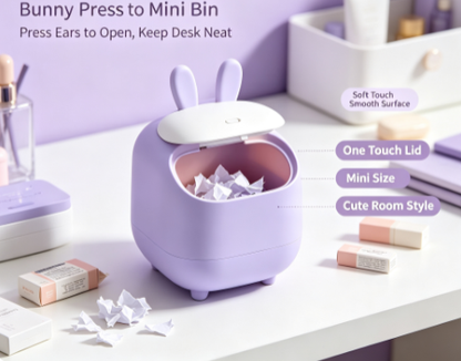 Playful Ninja Mini Desktop Trash Can - Press-Top Small Waste Basket for Office Desks and Dorms