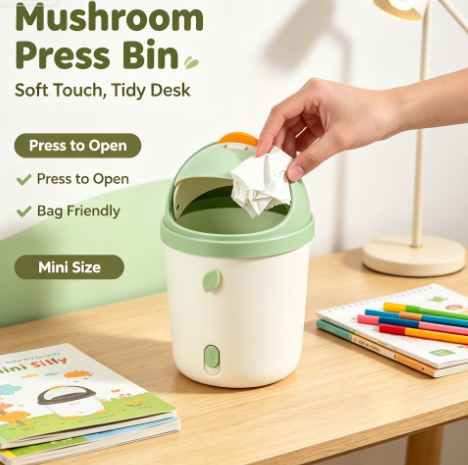 Playful Penguin Mini Desktop Trash Bin - Swing-Top Small Wastebasket for Kids Rooms and Study Desks