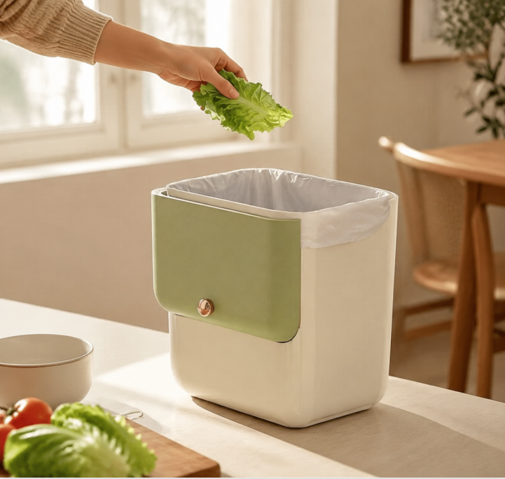 Spacious Over-the-Door Waste Basket - Airtight Compost Pail for Home and Office Use